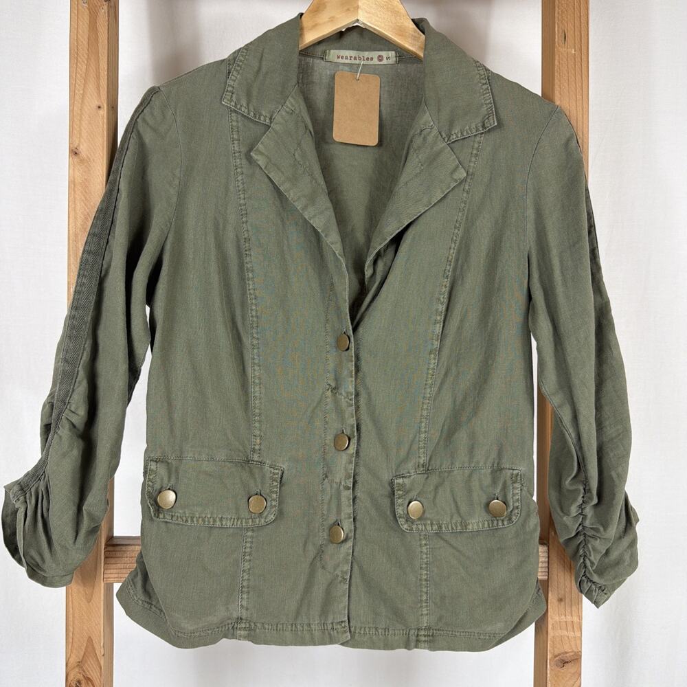 XCVI Green Long Sleeve Ribbed Side Rouching Jacket Blazer #1283 Size SMALL